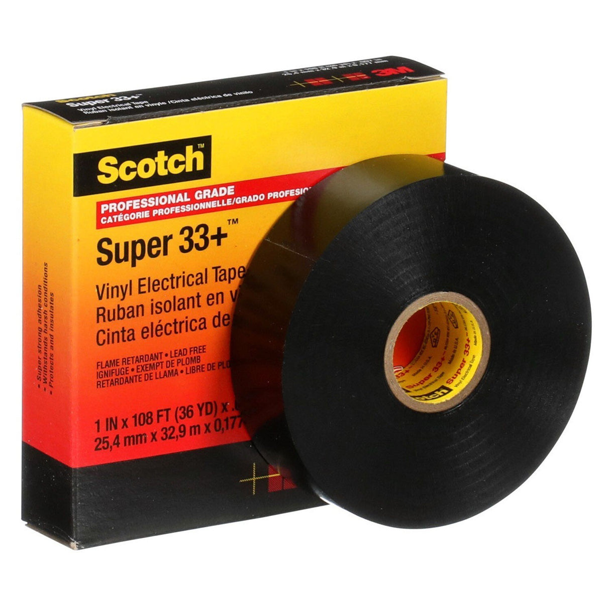 3M Scotch Super 33+ Electrical Tape, Black, 1 in x 36 yd (33+-1X36YD-1) (7000043003) (48 Pack) - 7