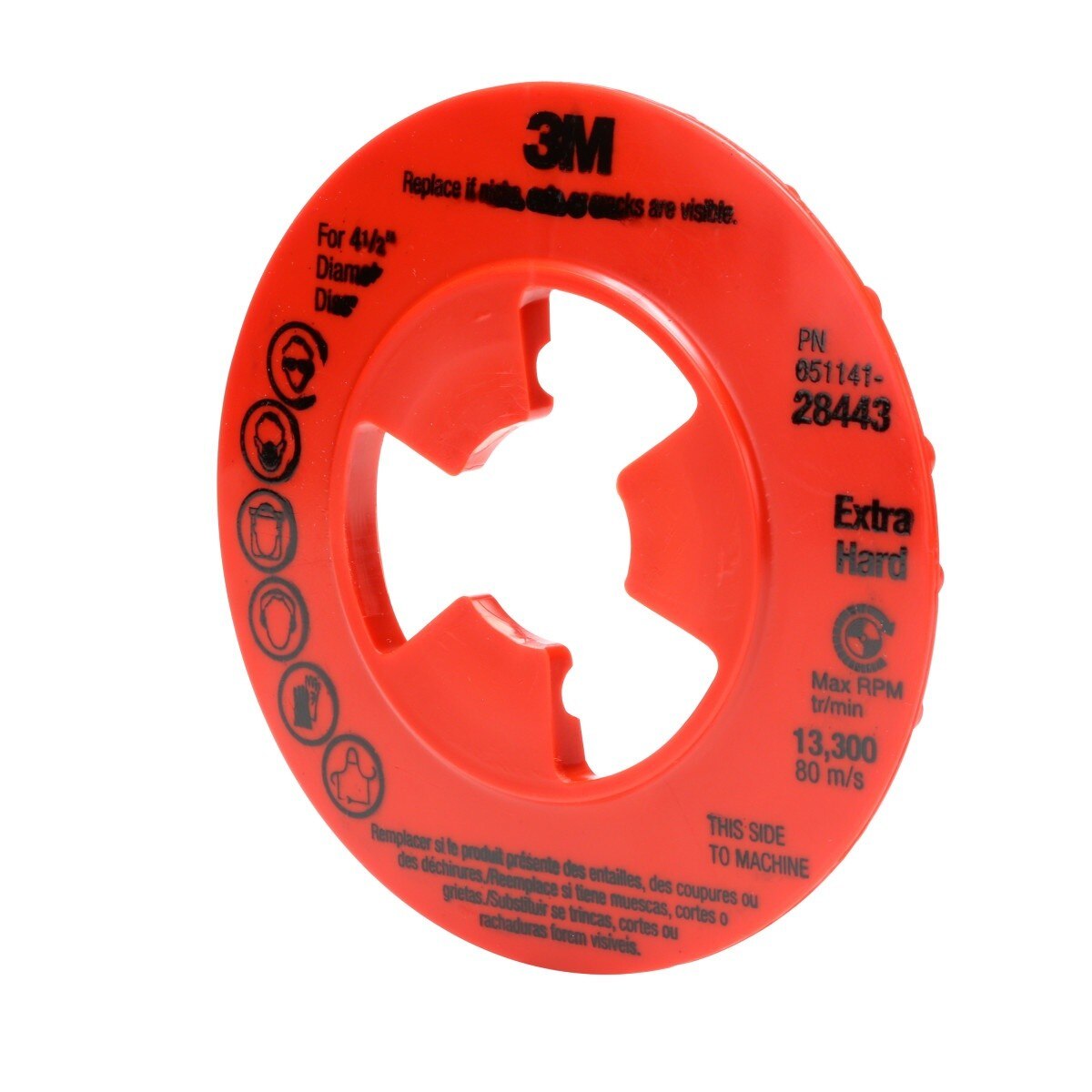 3M 28443 Disc Pad Face Plate Ribbed Extra Hard Density Red 4-1/2 in For High Pressure Grinding Attaches to Disc Pad Hub (7000045279) (10 Pack) - 3