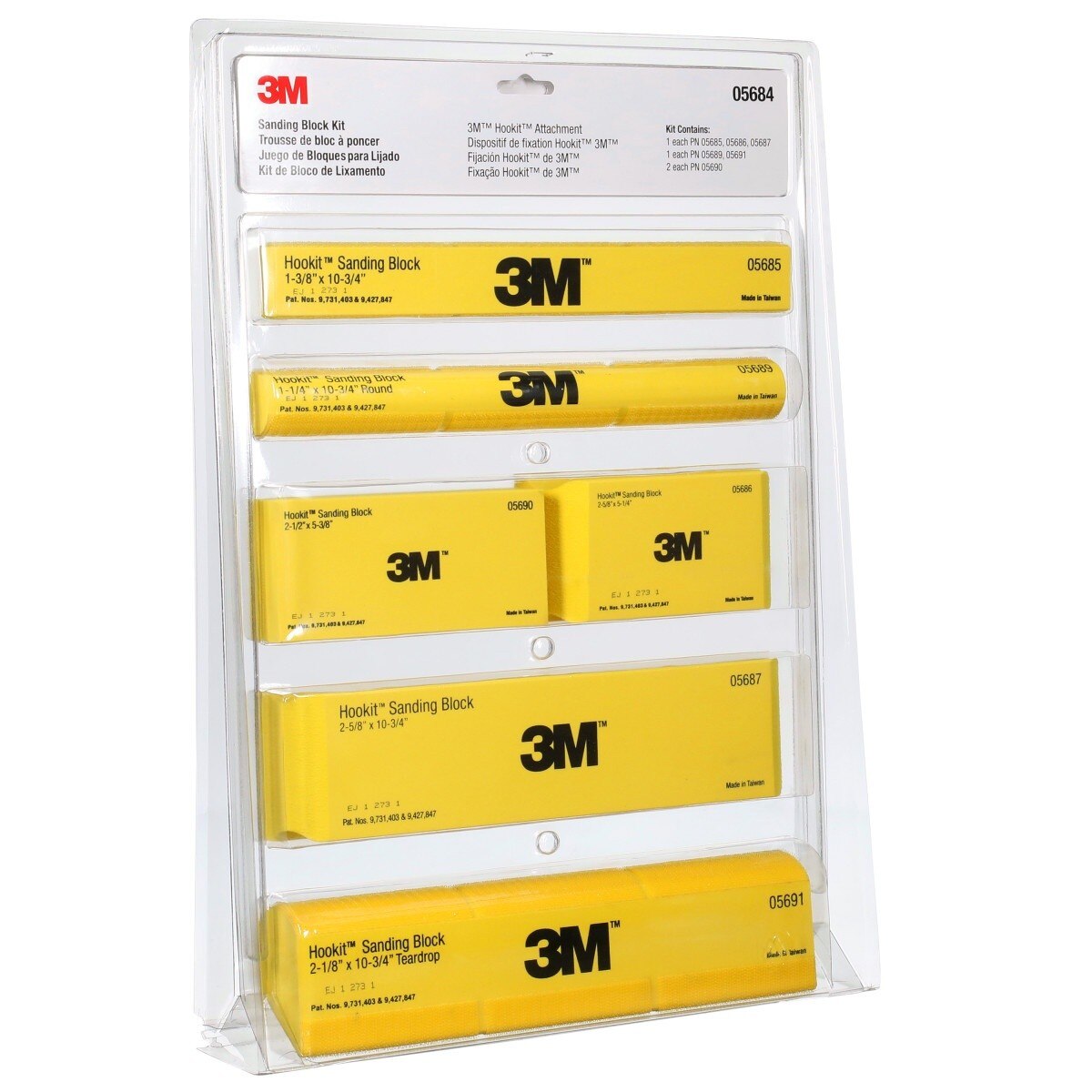 3M Hookit Sanding Block Kit, Hook and Loop, Yellow, Plastic (05684) (7000045510) (6 Pack) - 7