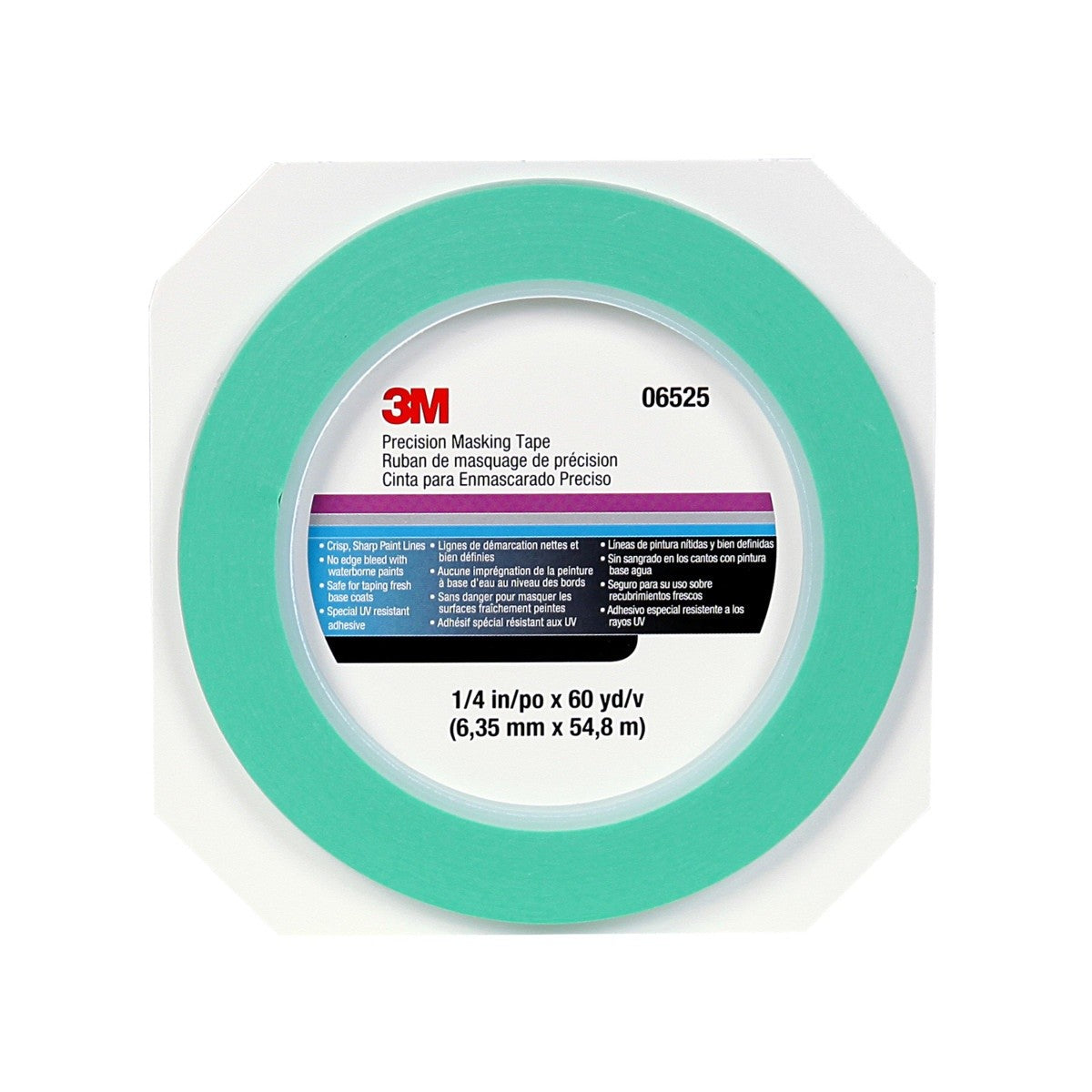 3M Precision Masking Tape, 1/4 in x 60 yd, Green (06525) (7000045536) (12 Pack) - 2