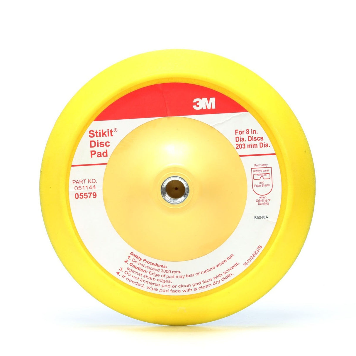 3M 05579 Stikit PSA Abrasive Disc Back-up Pad, Medium Density, Yellow, 8 in (7000045658) - 2