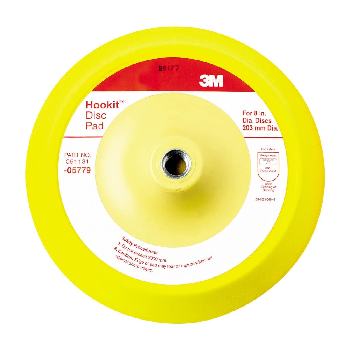 3M 05779 Hookit Abrasive Disc Pad, Medium Density Foam, Yellow, 8 in, 5/8-11 INT (7000045671) - 2