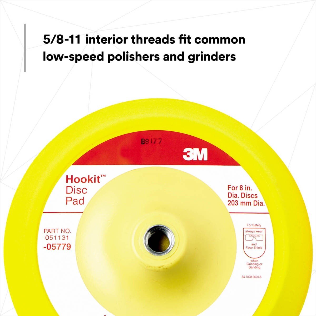 3M 05779 Hookit Abrasive Disc Pad, Medium Density Foam, Yellow, 8 in, 5/8-11 INT (7000045671) - 8