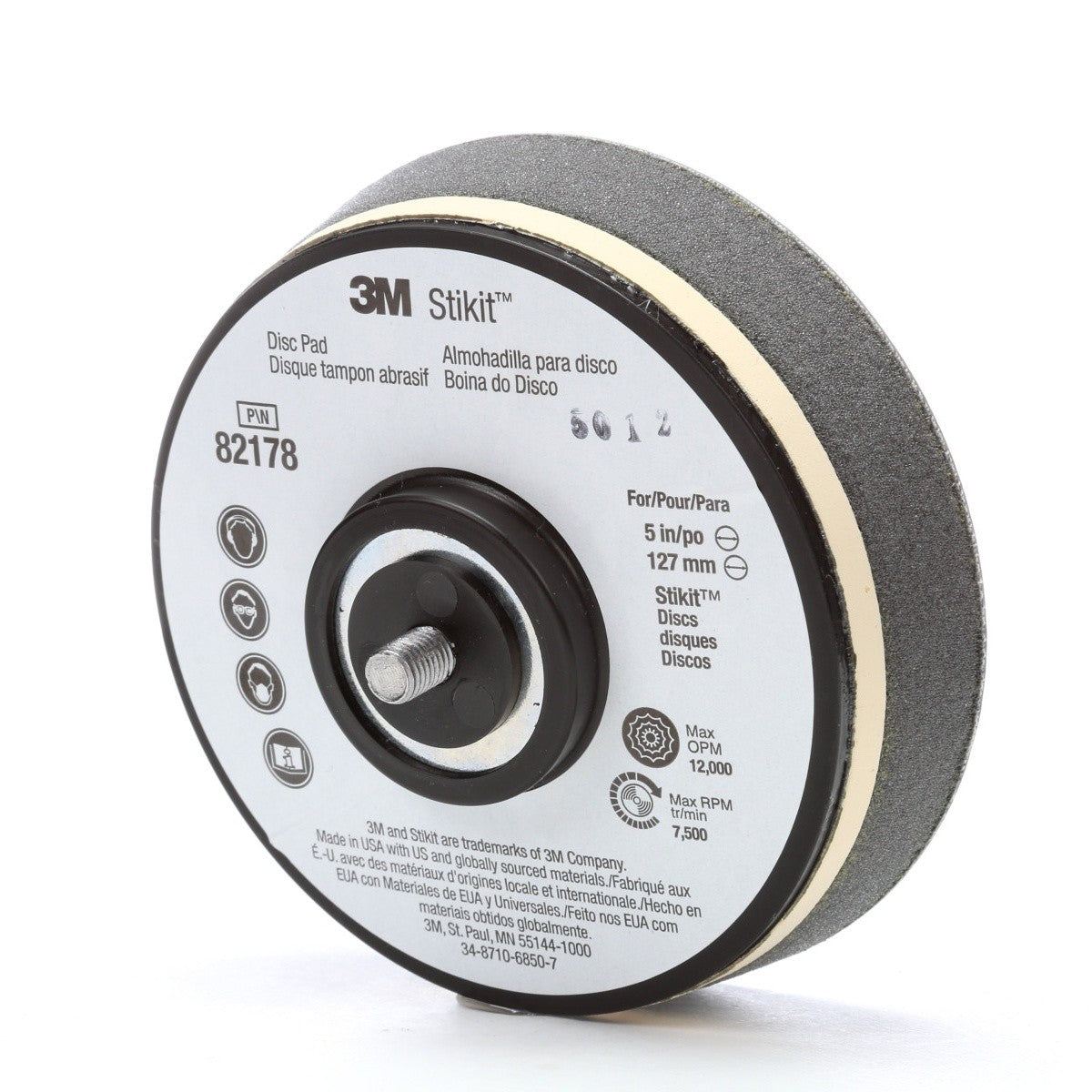 3M 82178 Stamark Disc Pad, PSA, Black, 5 in x 1-1/4 in, 5/16-24 External (7000045672) (10 Pack) - 3