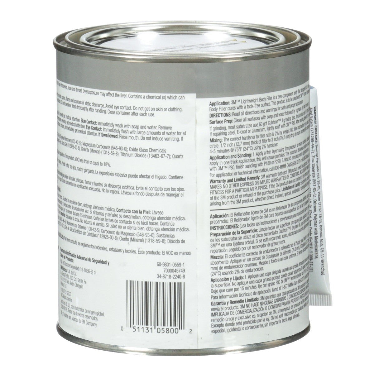 3M 05800 Lightweight Body Filler Blue 0.8 qt 25.6 fl oz Can Repairs Dents with Cream Hardener (7000045749) (6 Pack) - 4