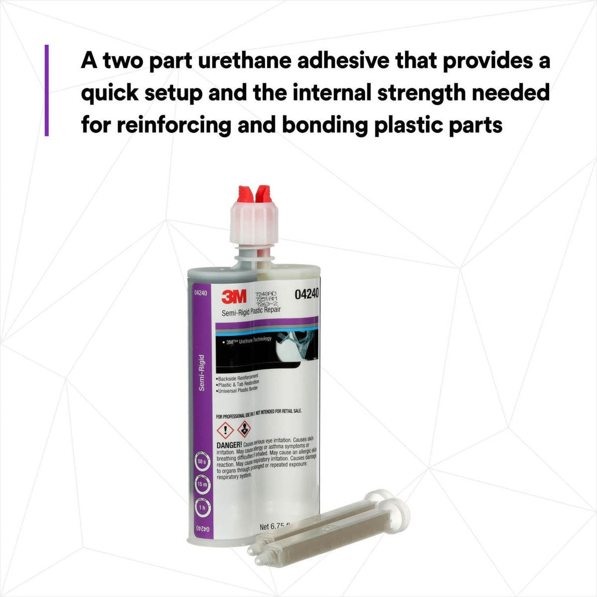 3M 4240 Semi-Rigid Plastic Repair, Two-Part Urethane Plastic Repair Adhesive, Dual Syringe, 200 mL Cartridge (7000046371) (6 Pack) - 5