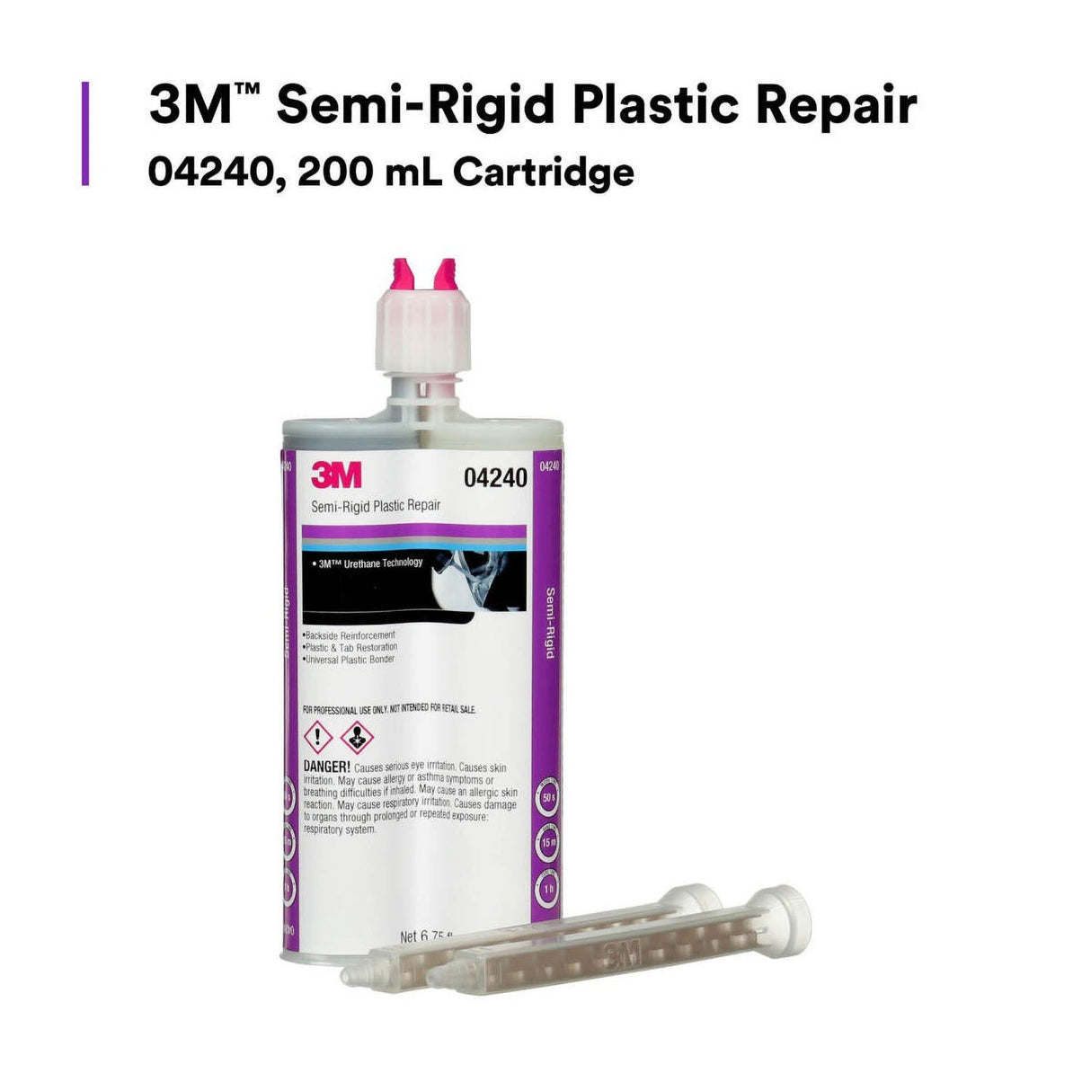 3M 4240 Semi-Rigid Plastic Repair, Two-Part Urethane Plastic Repair Adhesive, Dual Syringe, 200 mL Cartridge (7000046371) (6 Pack) - 7
