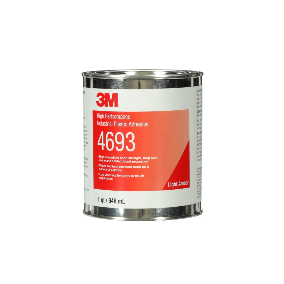 3M 4693 High Performance Industrial Plastic Adhesive, Light Amber, Clear, 1 Quart (7000046574) (12 Pack)