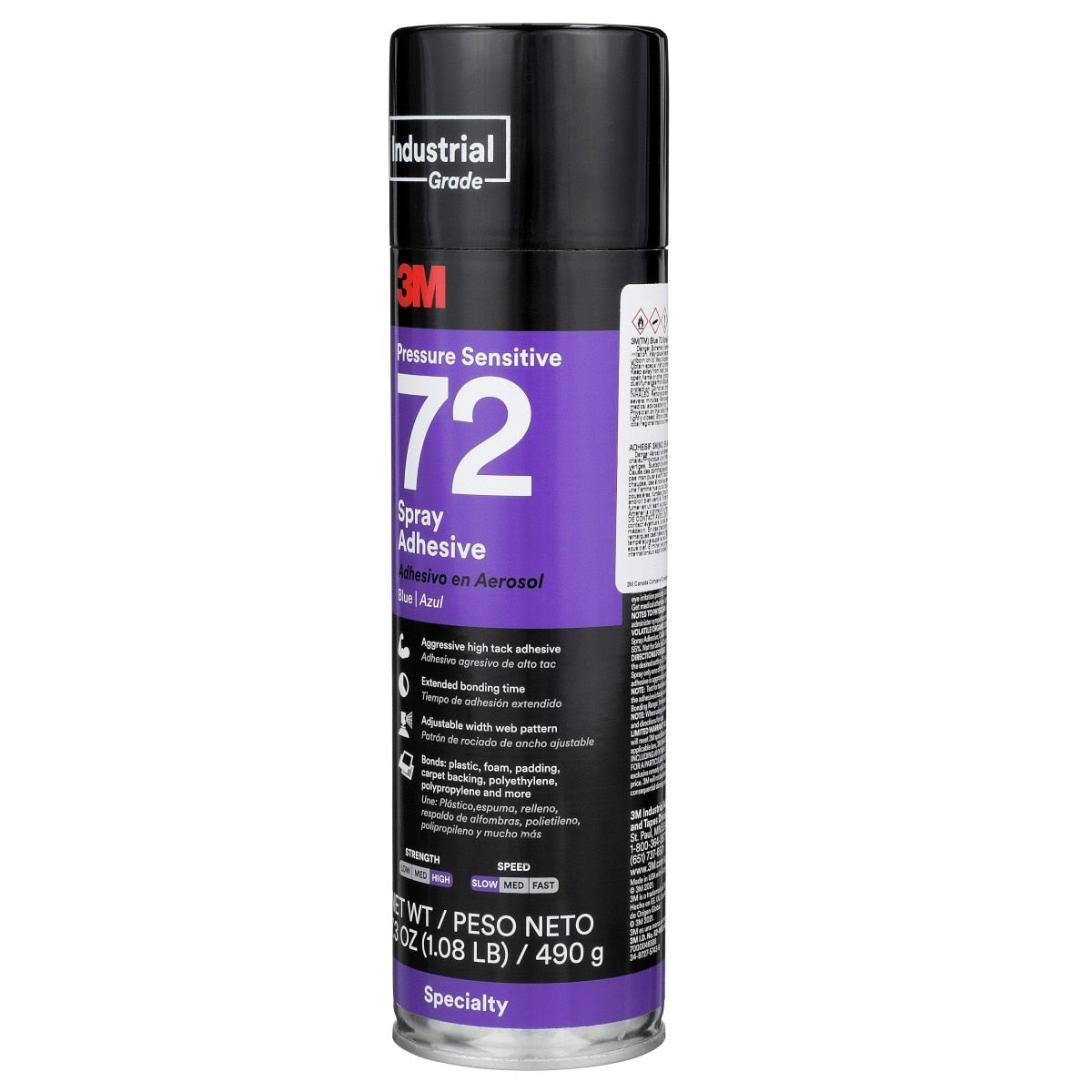 3M 72 Pressure Sensitive Spray Adhesive, Blue, 24 fl oz Can Net Wt 17.3 oz, Aerosol (7000046588) (12 Pack) - 3