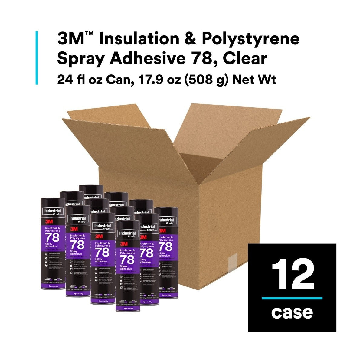 3M 78 41593 Polystyrene Foam Insulation Spray Adhesive, Clear, 24 fl oz Can, Net Wt 17.9 oz (7000046590) (12 Pack) - 10