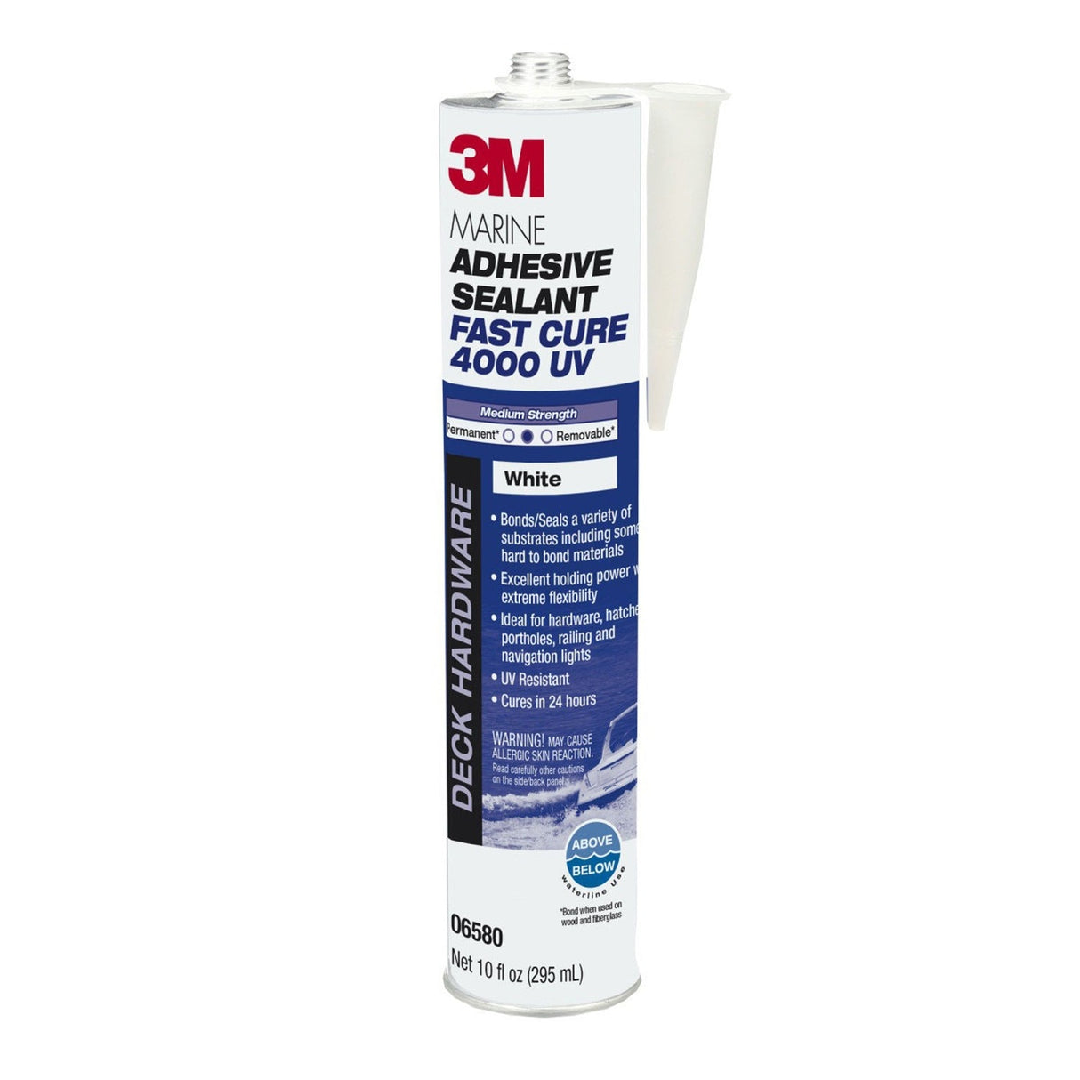 3M 4000 UV Marine Adhesive Sealant Fast Cure, White, Medium Strength, UV Resistant, 295 mL Cartridge, 10 fl oz (6580) (7000046623) (12 Pack)