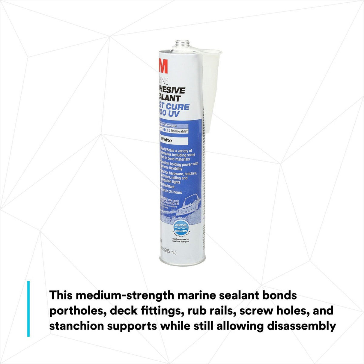 3M 4000 UV Marine Adhesive Sealant Fast Cure, White, Medium Strength, UV Resistant, 295 mL Cartridge, 10 fl oz (6580) (7000046623) (12 Pack) - 7