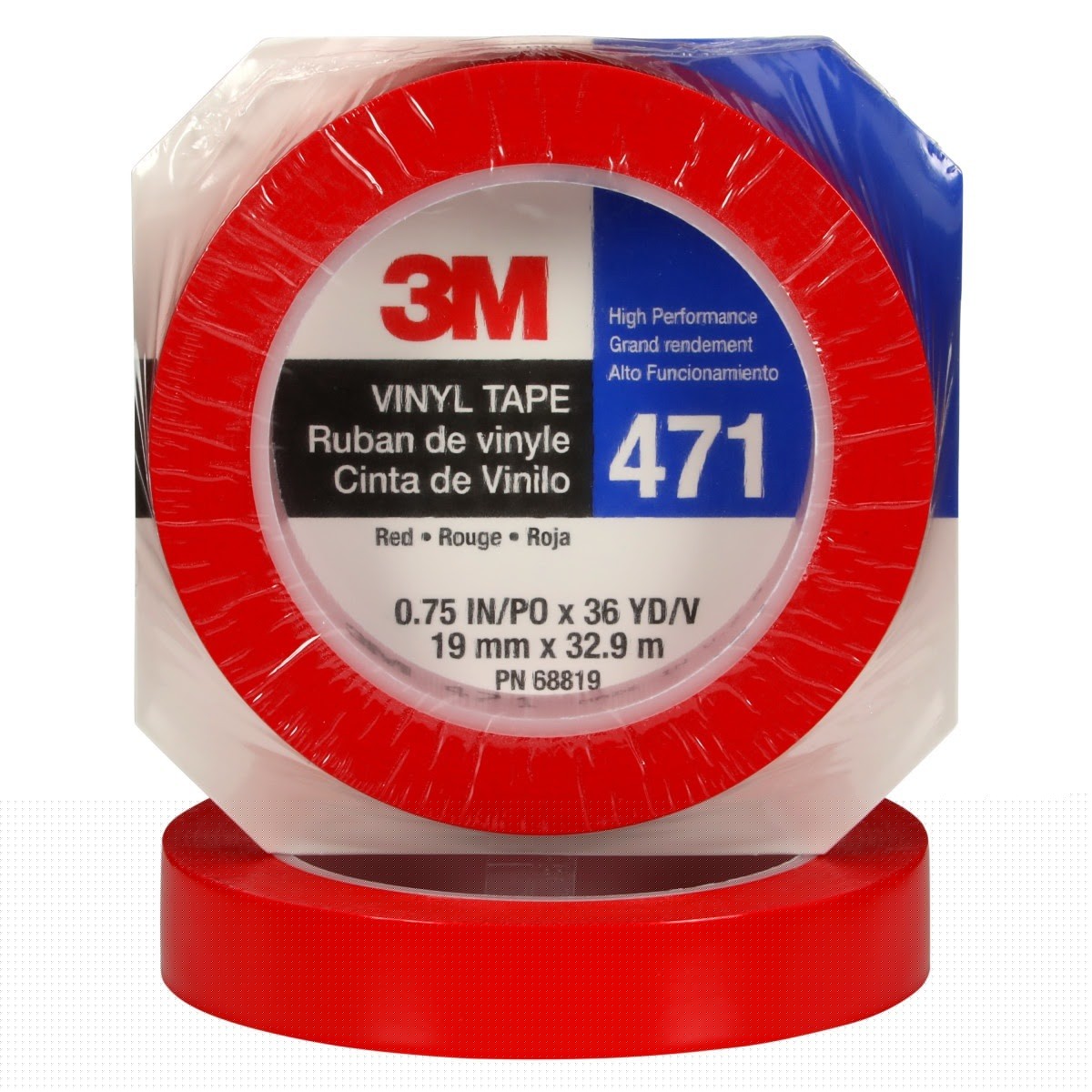3M 471 Vinyl Tape, Red, 3/4 in x 36 yd, 5.2 mil (7000047452) (48 Pack) - 5