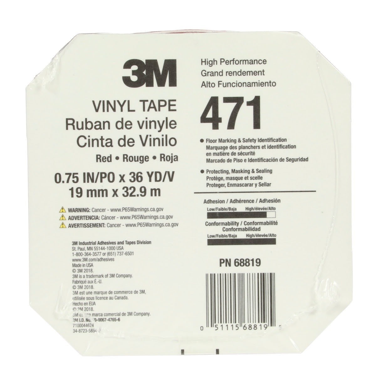 3M 471 Vinyl Tape, Red, 3/4 in x 36 yd, 5.2 mil (7000047452) (48 Pack) - 8