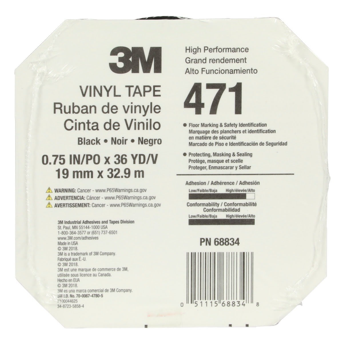 3M 471 Vinyl Tape, Black, 3/4 in x 36 yd, 5.2 mil (7000047457) (48 Pack) - 9