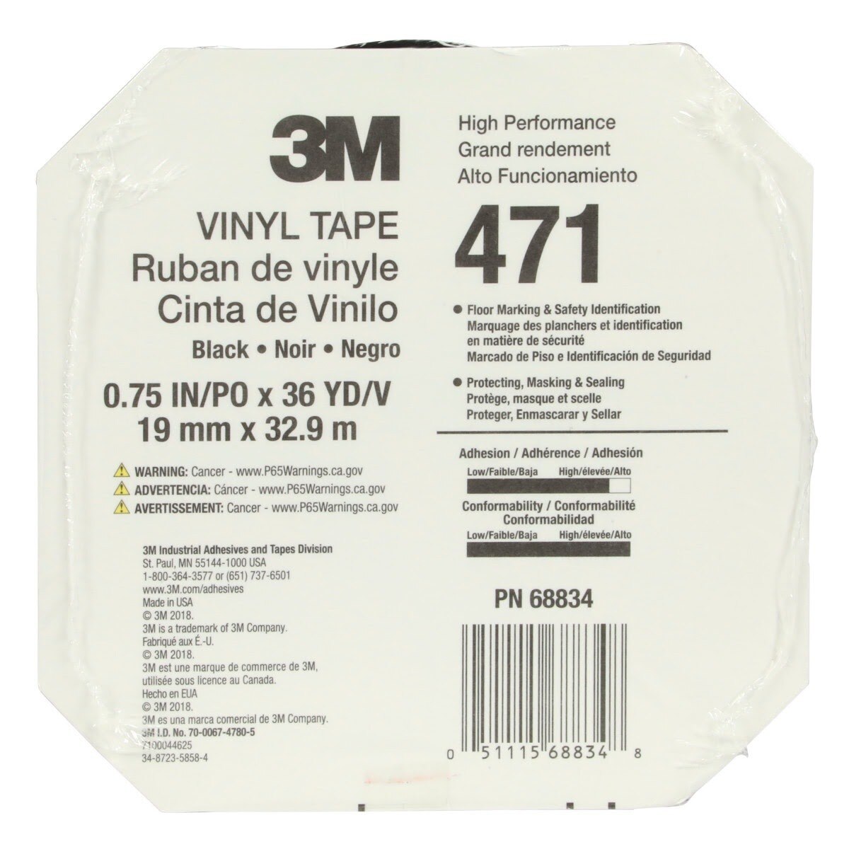 3M 471 Vinyl Tape, Black, 3/4 in x 36 yd, 5.2 mil (7000047457) (48 Pack) - 9