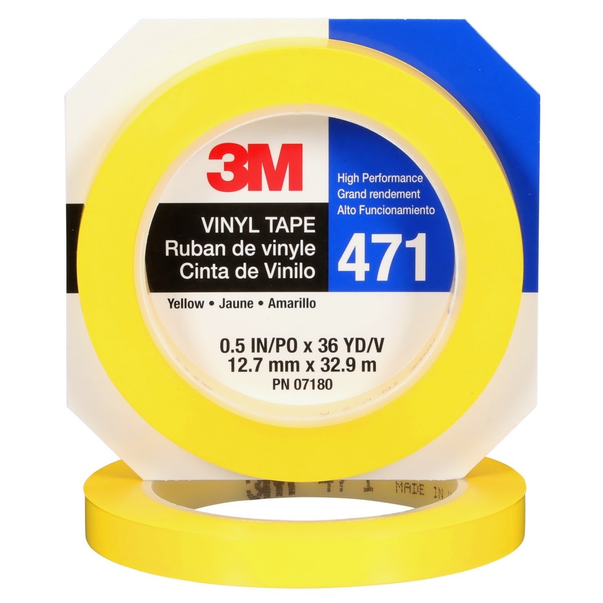 3M 471 Vinyl Tape, Yellow, 1/2 in x 36 yd, 5.2 mil (7000047466) (72 Pack) - 2
