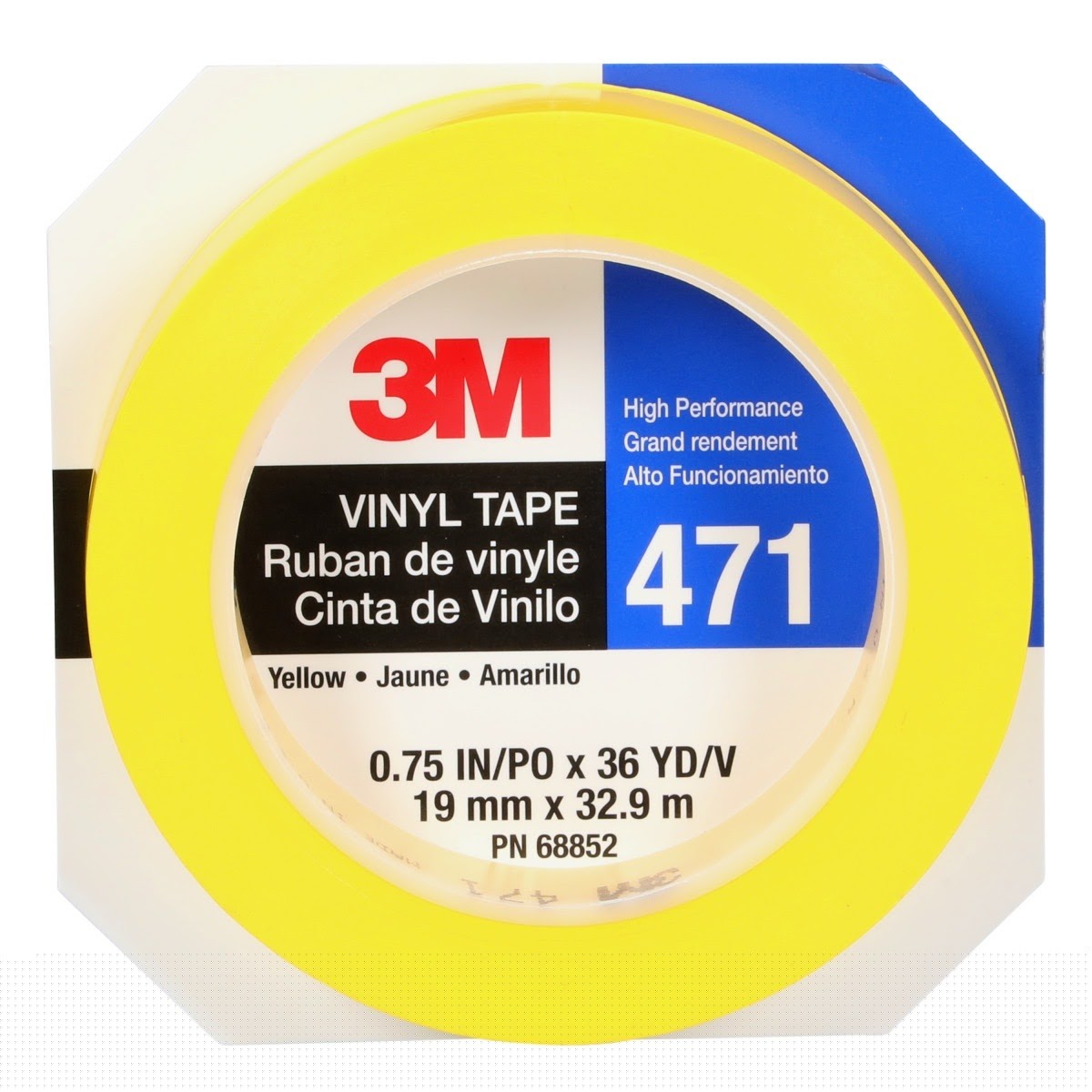 3M 471 Vinyl Tape, Yellow, 3/4 in x 36 yd, 5.2 mil (7000047467) (48 Pack) - 3