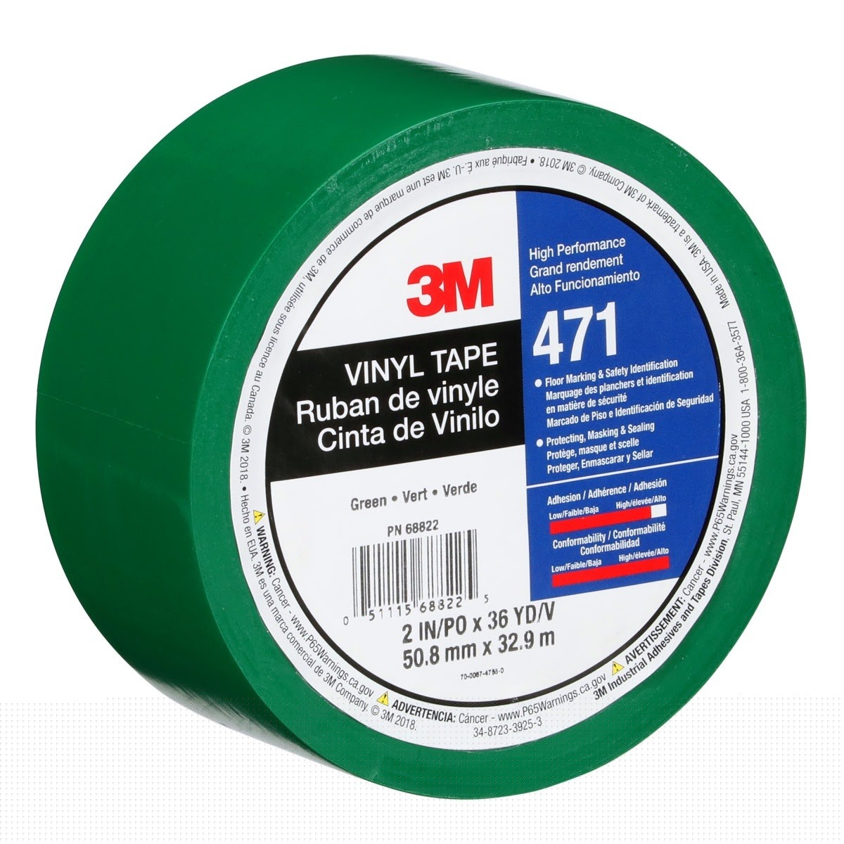 3M 471 6468 Vinyl Tape, Green, 3 in x 36 yd, 5.2 mil (7000047480) (12 Pack) - 7