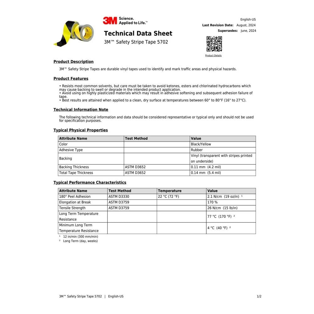 3M 5702 Safety Stripe Vinyl Tape , Black/Yellow, 3 in x 36 yd, 5.4 mil (7000048386) (12 Pack) - 8
