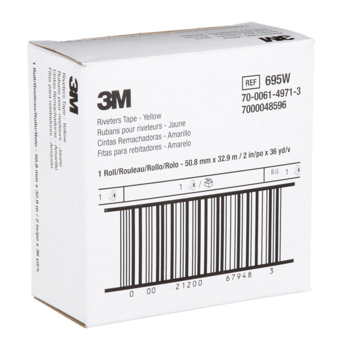 3M 695 Riveters Tape, Yellow with White Adhesive, 2 in x 36 yd, 3 mil (7000048596) (24 Pack) - 6