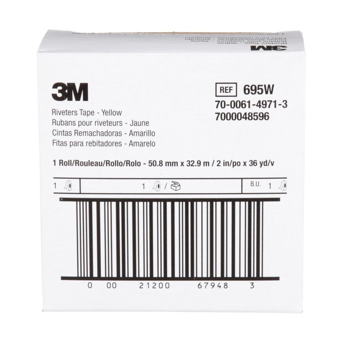3M 695 Riveters Tape, Yellow with White Adhesive, 2 in x 36 yd, 3 mil (7000048596) (24 Pack) - 7