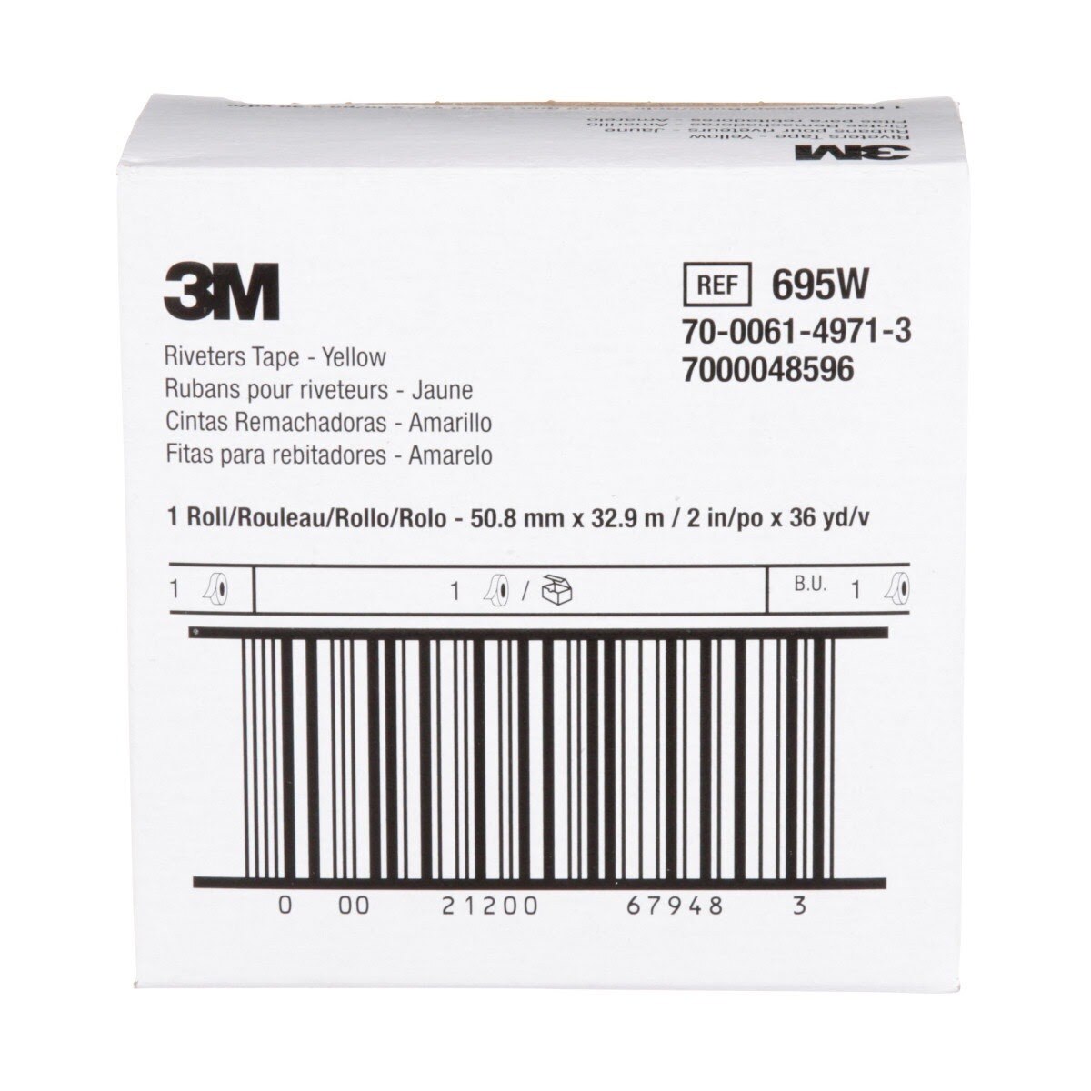 3M 695 Riveters Tape, Yellow with White Adhesive, 2 in x 36 yd, 3 mil (7000048596) (24 Pack) - 7