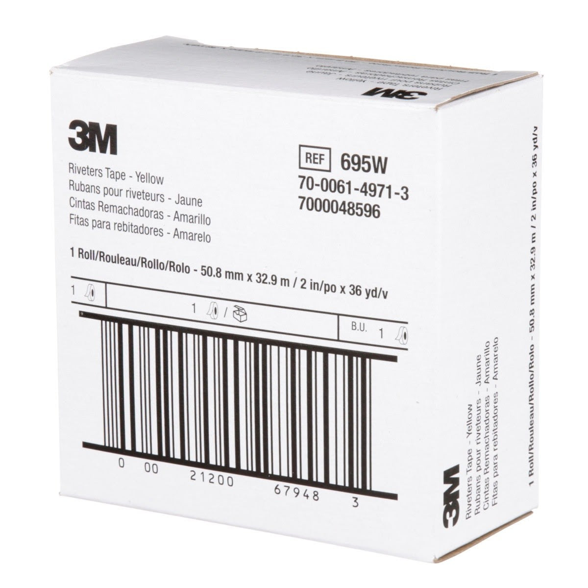 3M 695 Riveters Tape, Yellow with White Adhesive, 2 in x 36 yd, 3 mil (7000048596) (24 Pack) - 8