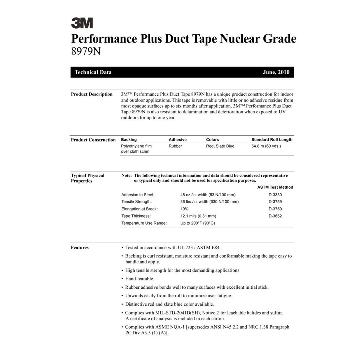 3M 8979N Performance Plus Duct Tape, Nuclear Grade, Red, 48 mm x 54.8 m, 11.7 mil (7000049014) (24 Pack) - 7