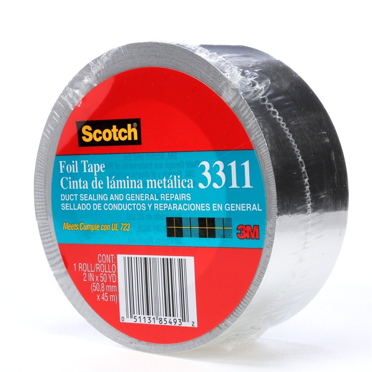 3M 3311 Scotch Aluminum Foil Tape, Silver, 2 in x 50 yd, 3.6 mil (7000049174) (12 Pack) - 3
