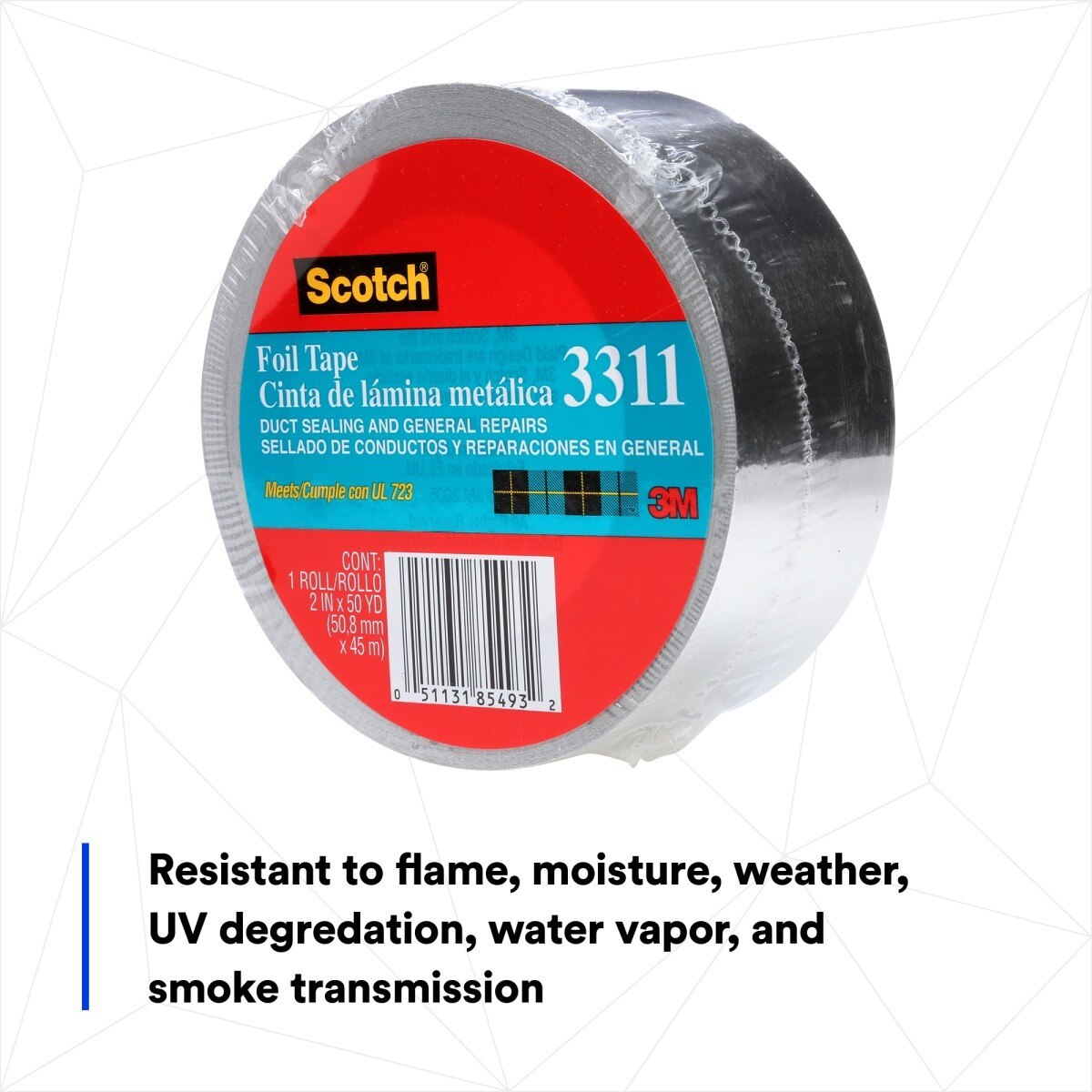 3M 3311 Scotch Aluminum Foil Tape, Silver, 2 in x 50 yd, 3.6 mil (7000049174) (12 Pack) - 5