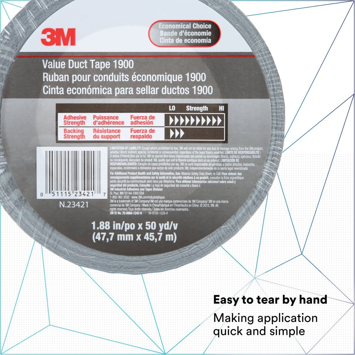 3M 1900 Value Duct Tape, Silver, 1-7/8 in x 50 yd, 5.8 mil (7000049202) (24 Pack) - 6