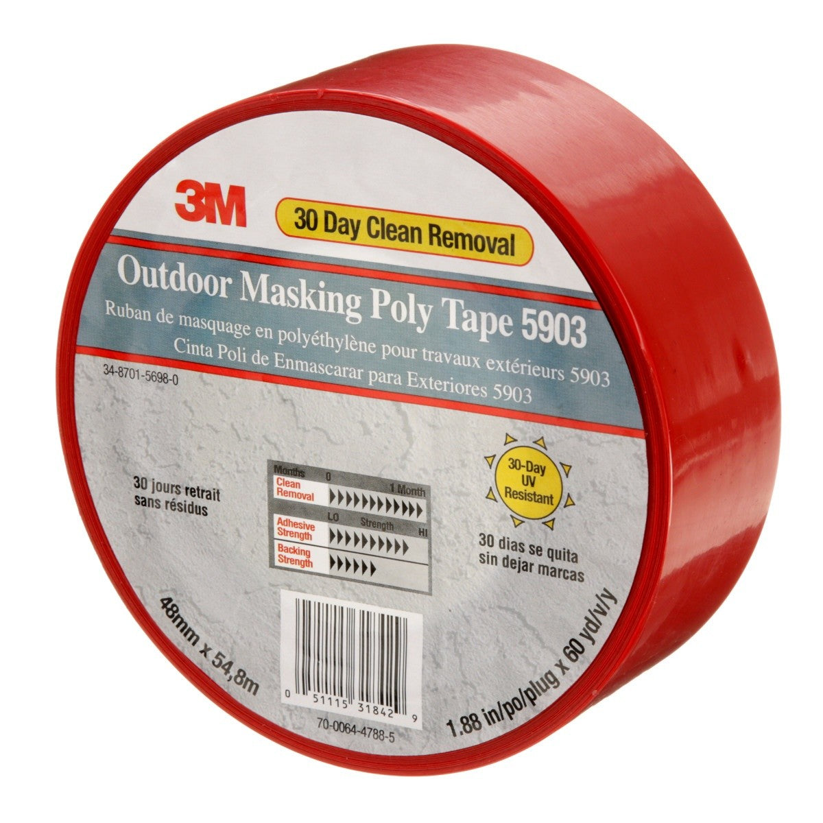 3M 5903 Outdoor Masking Poly Tape, Red, 1.88 in x 60 yd, 7.5 mil (7000049309) (24 Pack) - 8
