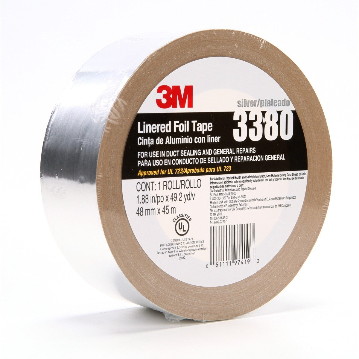 3M 3380 Aluminum Foil Tape, Silver, 48 mm x 45 m, 3.25 mil (7000049613) (24 Pack) - 5