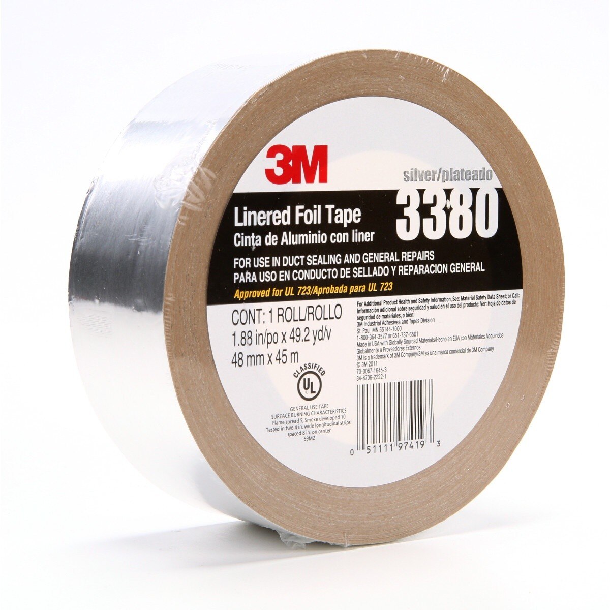 3M 3380 Aluminum Foil Tape, Silver, 48 mm x 45 m, 3.25 mil (7000049613) (24 Pack) - 5