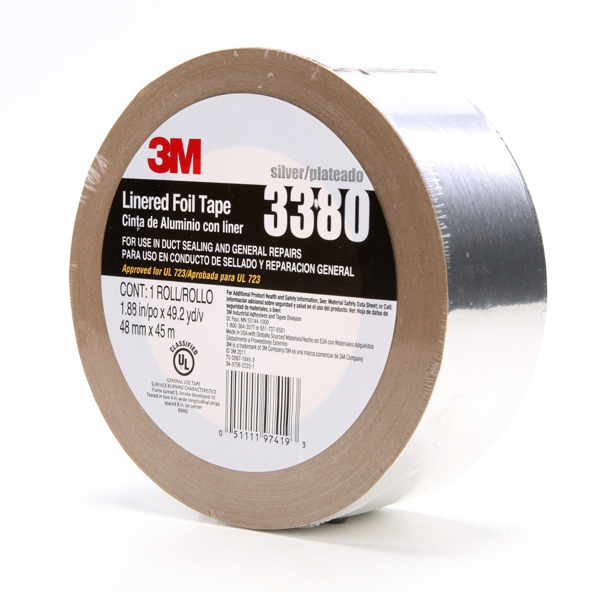 3M 3380 Aluminum Foil Tape, Silver, 48 mm x 45 m, 3.25 mil (7000049613) (24 Pack) - 6