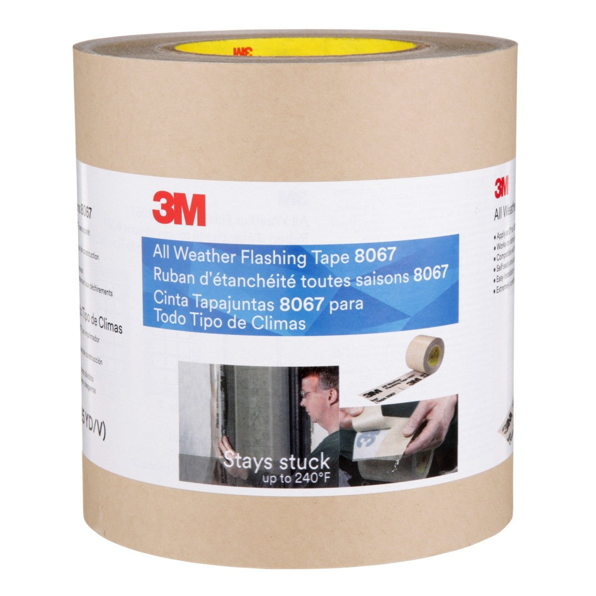 3M 8067 All Weather Flashing Tape Tan, 6 in x 75 ft, Adhesive Backed Split Liner, Waterproof, Seals Doors and Windows (7000049772) (8 Pack) - 6