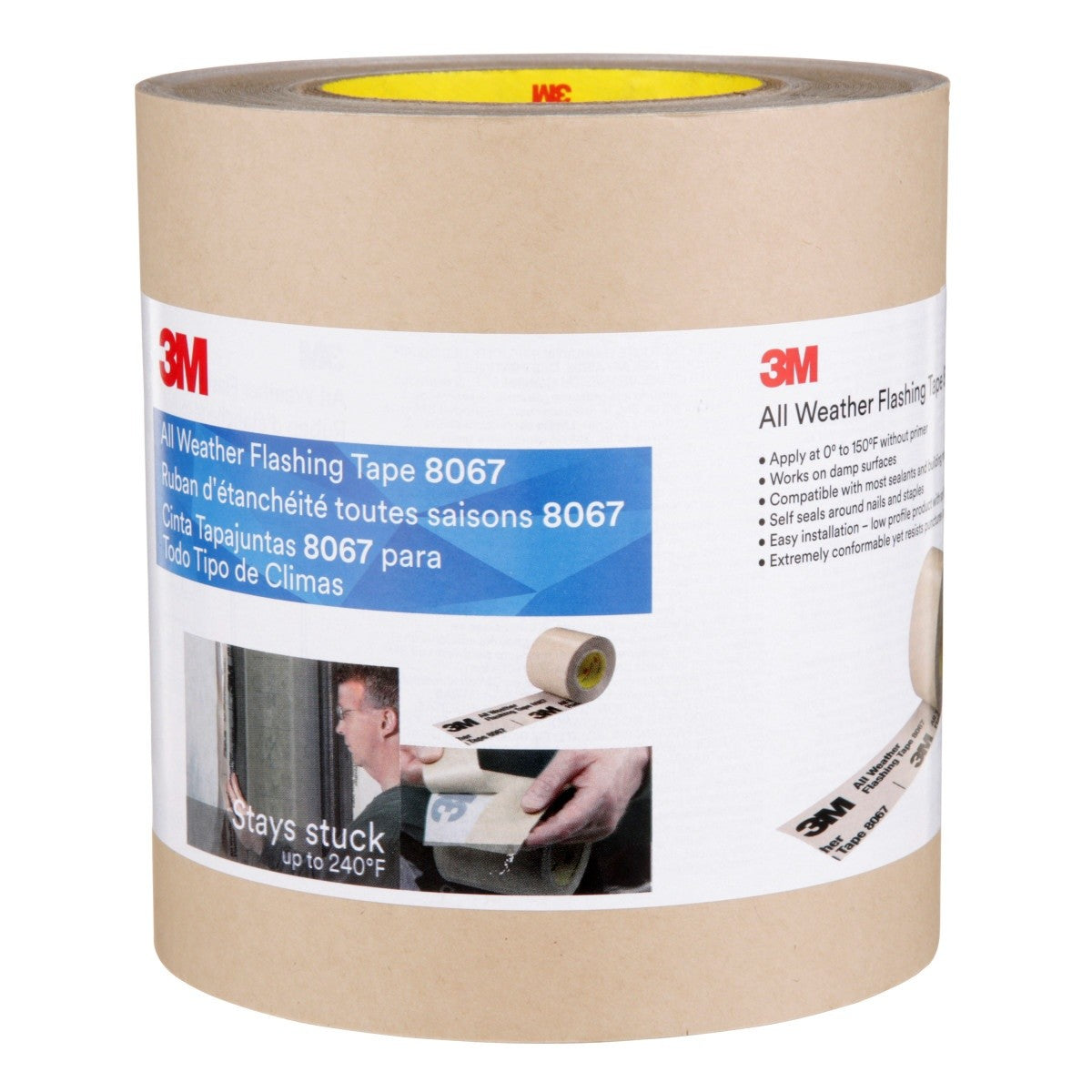 3M 8067 All Weather Flashing Tape Tan, 6 in x 75 ft, Adhesive Backed Split Liner, Waterproof, Seals Doors and Windows (7000049772) (8 Pack) - 7