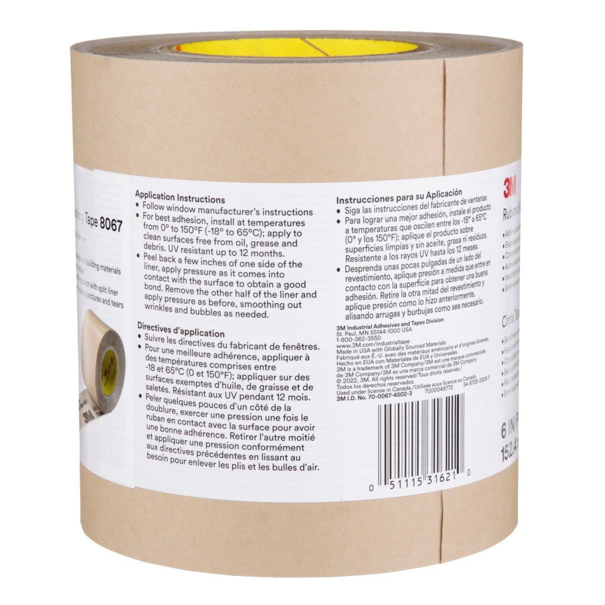 3M 8067 All Weather Flashing Tape Tan, 6 in x 75 ft, Adhesive Backed Split Liner, Waterproof, Seals Doors and Windows (7000049772) (8 Pack) - 8