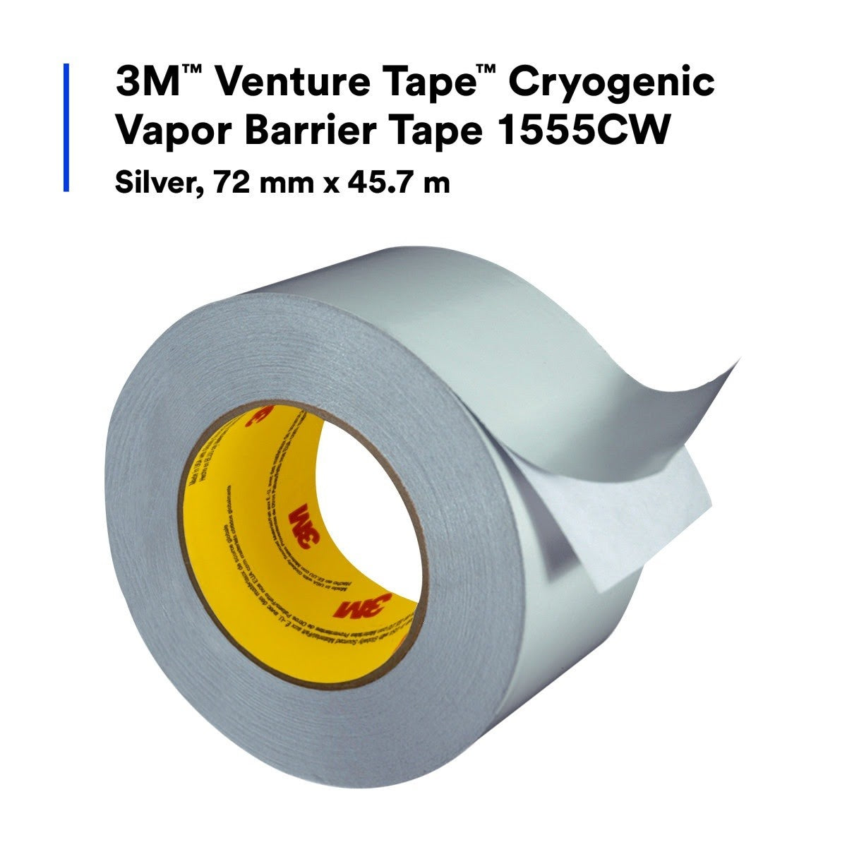 3M 1555CW Venture Tape Cryogenic Vapor Barrier Tape, Silver, 72 mm x 45.7 m (7000049898) (16 Pack) - 7