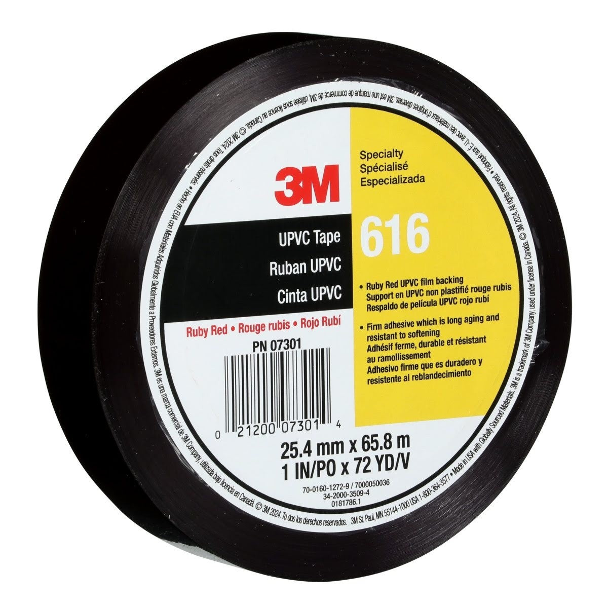 3M UPVC Lithographers Tape, Ruby Red, 1 in x 72 yd, 2.4 mil (616) (7000050036) (144Pack) - 3