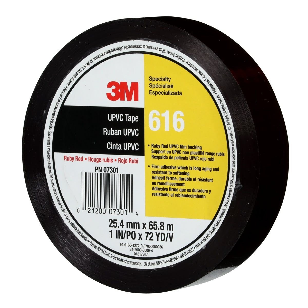 3M UPVC Lithographers Tape, Ruby Red, 1 in x 72 yd, 2.4 mil (616) (7000050036) (144Pack) - 4
