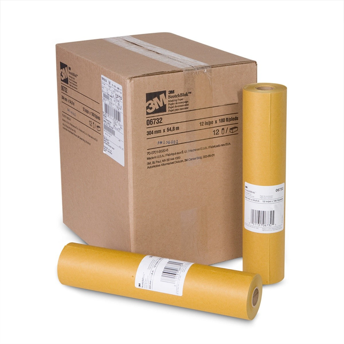 3M Scotchblok Masking Paper, Polycoated Backing, Bleed Through Resistant, Gold, 12 in x 180 ft (06732) (7000051821) (12 Pack) - 10