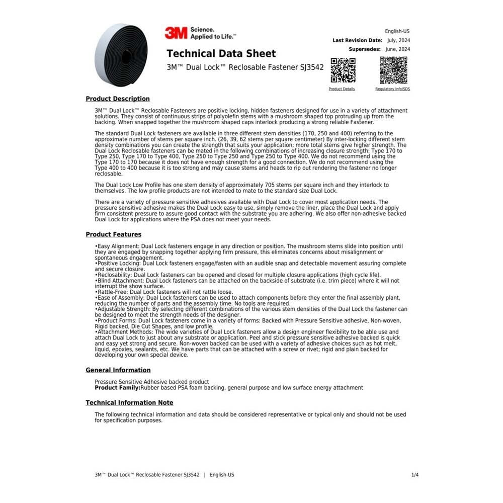 3M 7000051897 Dual Lock Reclosable Fasteners SJ3542 Heavy Duty Indoor Use for Metal, Acrylic, Plastics (3/4 in. x 50 yd Roll) - 4