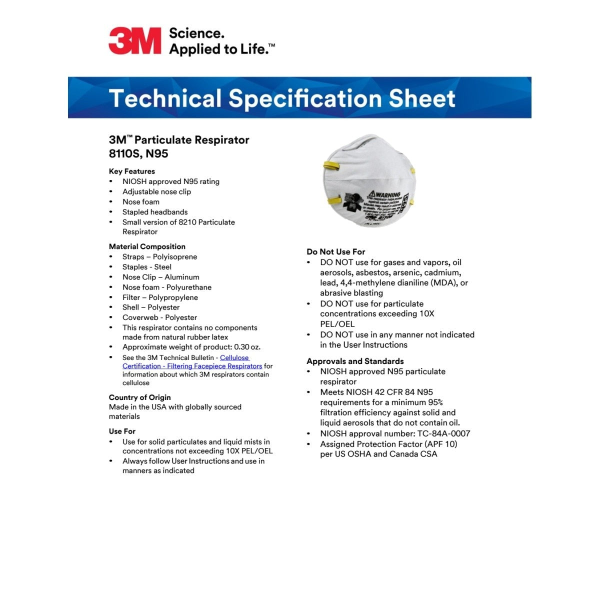 3M 8110S Particulate Respirator, N95, Unsealed, Small, Disposable, Adjustable Noseclip, Two Strap, Nosefoam (7000052065) (160 Pack) - 7
