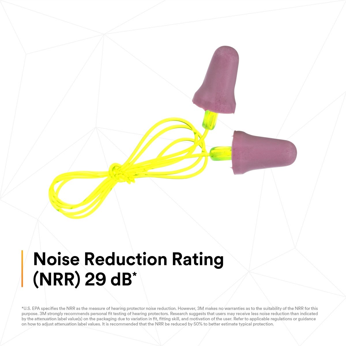 3M P2001 No-Touch Push-to-Fit Earplugs, Corded, NRR 29 dB, Purple, Yellow Vinyl Cord (7000052722) (1 Pair) (400Pack) - 9