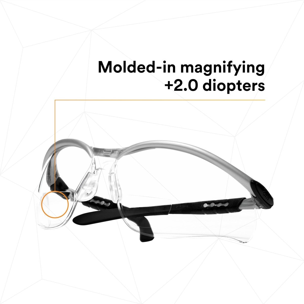 3M BX Reader Safety Glasses with +2.0 Diopter, ANSI Z87, Anti-Fog Anti-Scratch Clear Lens, Silver Frame, Adjustable Temples and Lens Angle (11375-00000-20) (7000052794) (1 Pair) (20 Pack) - 6
