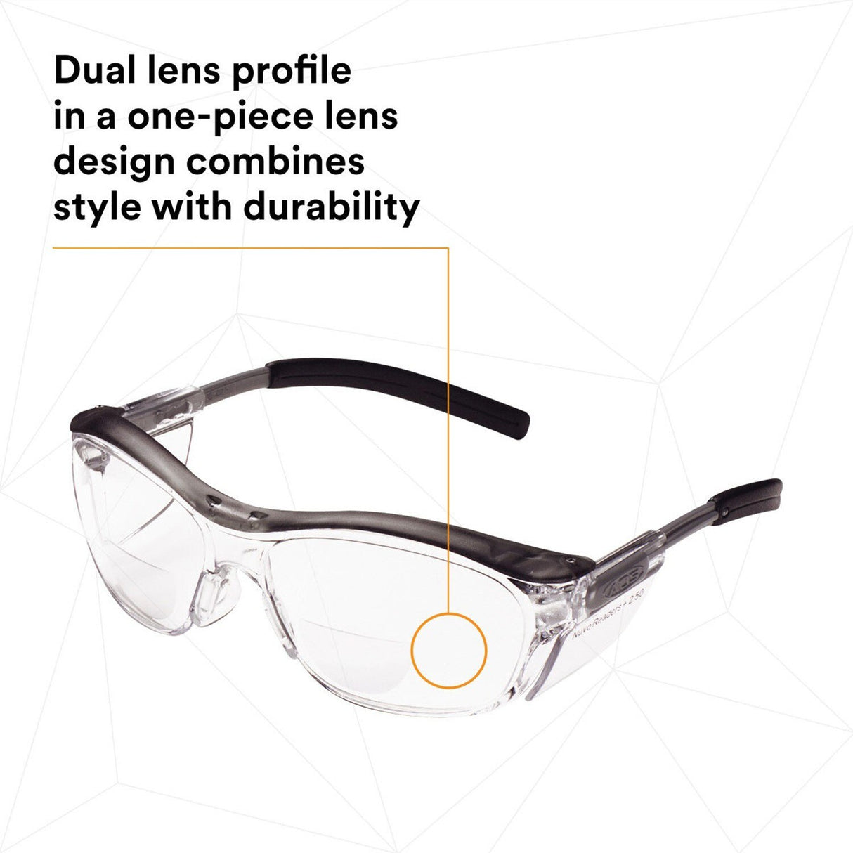 3M 11436-00000-20 Nuvo +2.5 Reader Safety Glasses, Gray Frame, Clear Lens, ANSI Z87.1 (7000052799) (20 Pack) - 4