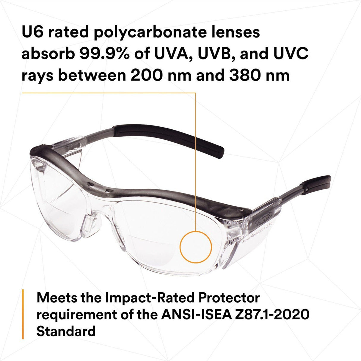 3M 11436-00000-20 Nuvo +2.5 Reader Safety Glasses, Gray Frame, Clear Lens, ANSI Z87.1 (7000052799) (20 Pack) - 5