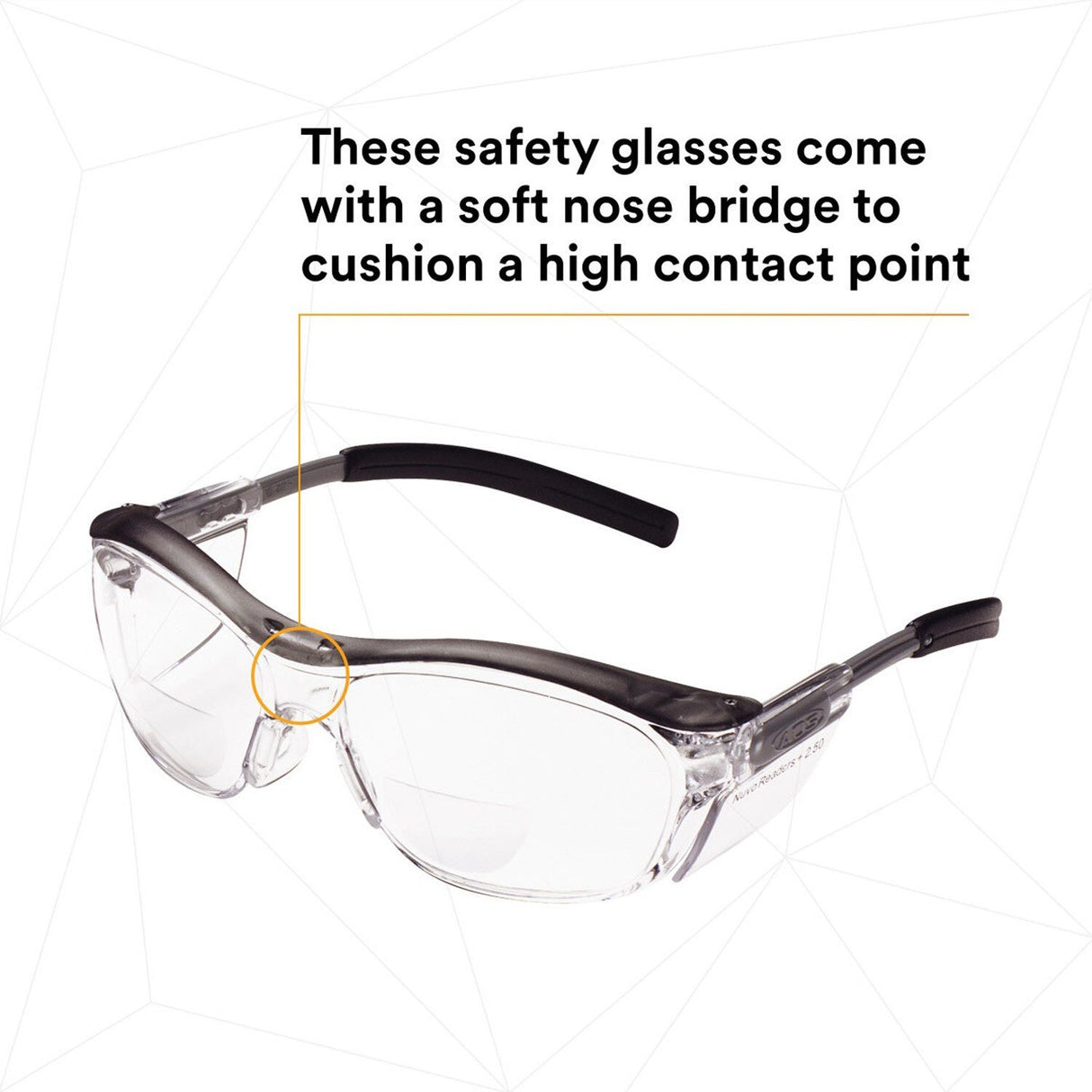 3M 11436-00000-20 Nuvo +2.5 Reader Safety Glasses, Gray Frame, Clear Lens, ANSI Z87.1 (7000052799) (20 Pack) - 6